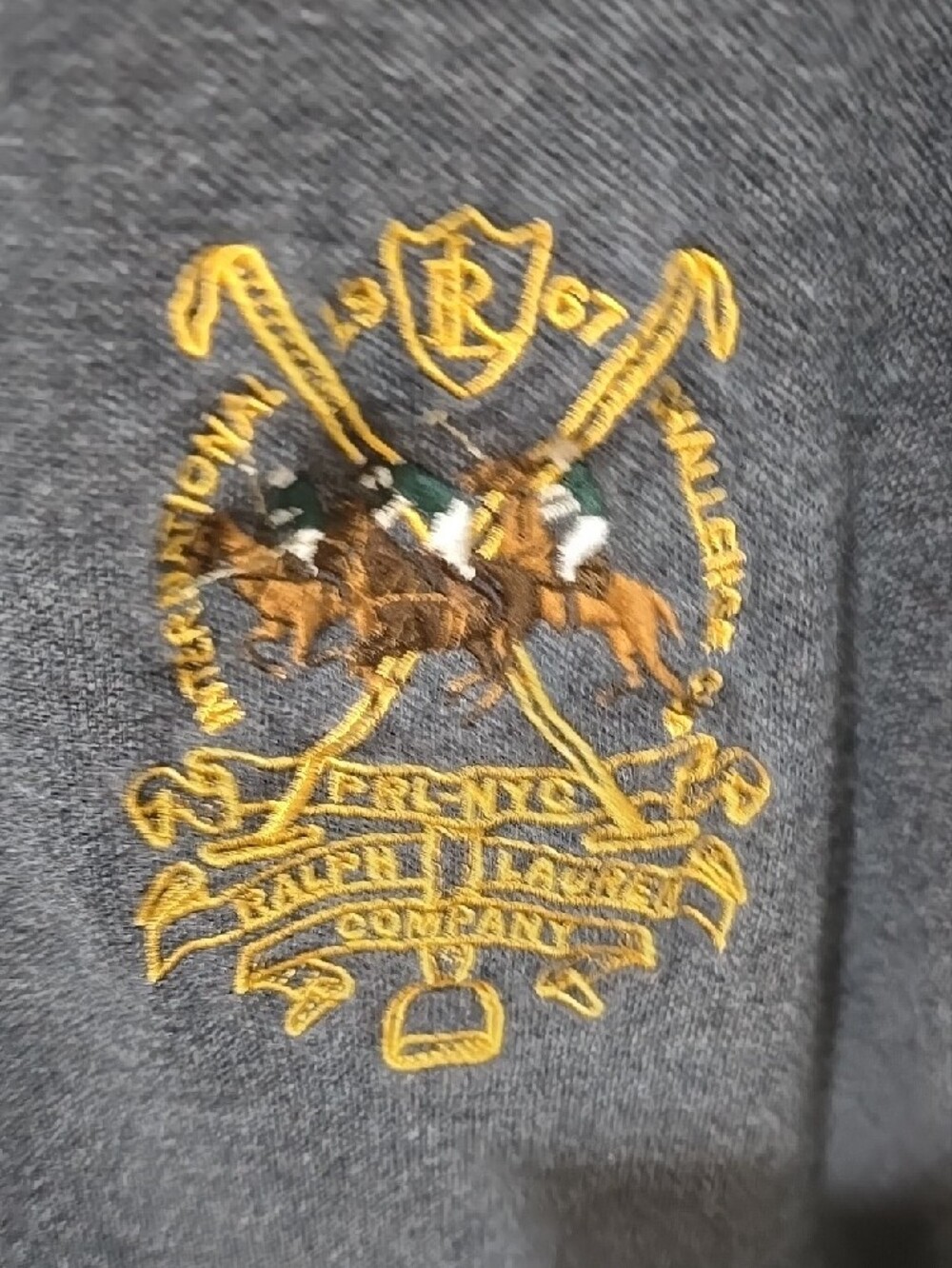 Polo by Ralph Lauren Charcoal Gray Polo with Gold Crest & White Sleeve Patch - Picture 3 of 5